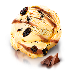“LOVENTA” rum-raisin-milk chocolate ice cream